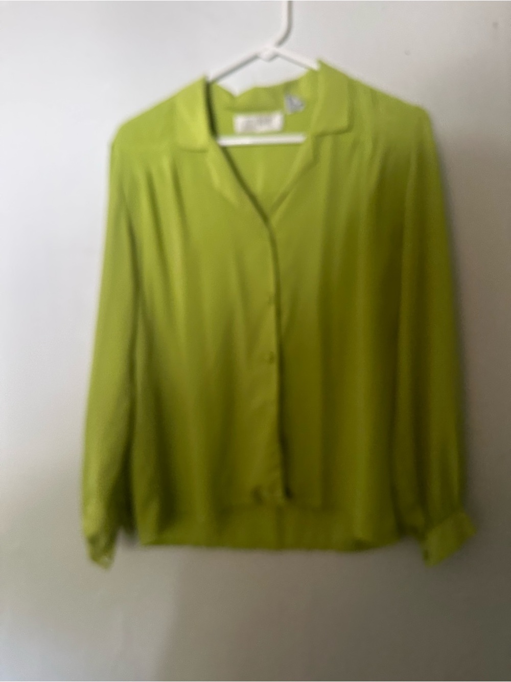 Lime Button-Front Collared Blouse - Relaxed Long Sleeve